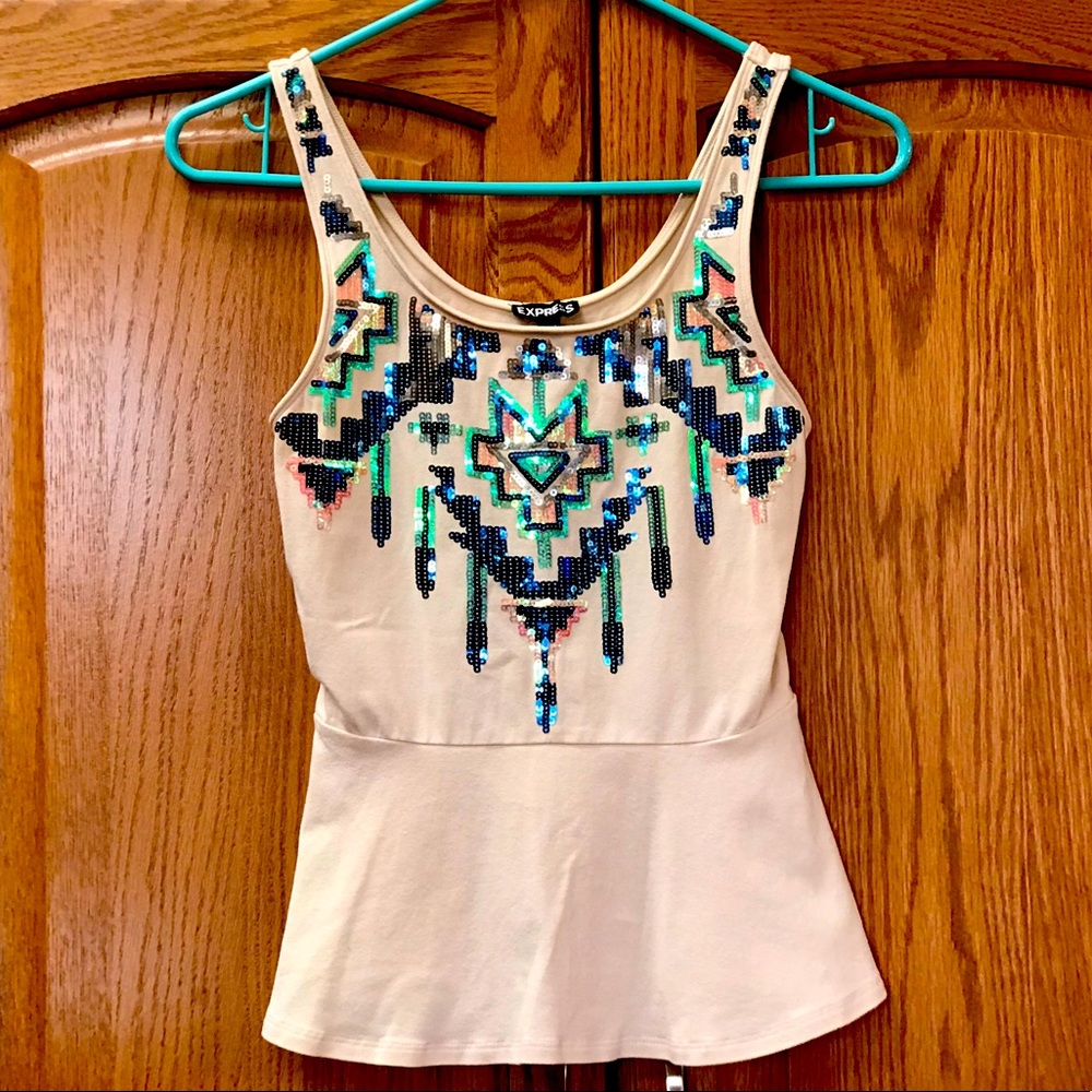 Express Sequined Peplum Tank